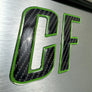 Boat Registration Stickers - Domed Carbon Fiber Numbers with Green Trim Custom