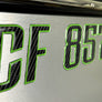 Boat Registration Stickers - Domed Carbon Fiber Numbers with Green Trim Custom