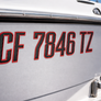 Boat Registration Stickers - Domed Carbon Fiber Numbers with Red Trim Custom