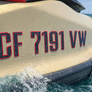 Boat Registration Stickers - Domed Carbon Fiber Numbers with Red Trim Custom