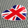 England UK Union Jack Heart Flag Raised Clear Domed Lens Decal 2.65"x 2.25"