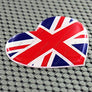England UK Union Jack Heart Flag Raised Clear Domed Lens Decal 2.65"x 2.25"