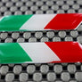 Italy Flag Chrome outline Raised Clear Domed Lens Slanted Decal Set (Left & Right) 2"x 0.5"