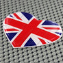 England UK Union Jack Heart Flag Raised Clear Domed Lens Decal 2.65"x 2.25"