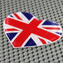 England UK Union Jack Heart Flag Raised Clear Domed Lens Decal 2.65"x 2.25"