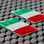 Italy Flag Chrome Outline Raised Clear Domed Lens Decal Set Slanted 1.3"x 0.5"