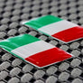 Italy Flag Chrome Outline Raised Clear Domed Lens Decal Set Slanted 1.3"x 0.5"