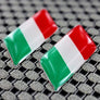 Italy Flag Chrome Outline Raised Clear Domed Lens Decal Set Slanted 1.3"x 0.5"