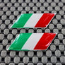 Italy Flag Chrome Outline Raised Clear Domed Lens Decal Set Slanted 1.3"x 0.5"