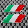 Italy Flag Chrome Outline Raised Clear Domed Lens Decal Set Slanted 1.3"x 0.5"