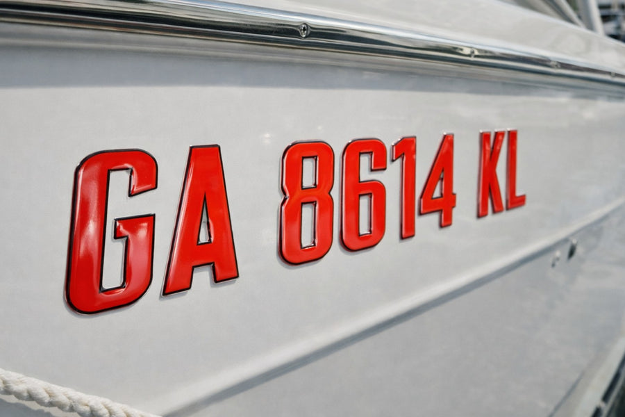 Red Boat Lettering Sleek Series Red Center Black Chrome Outline Boat Registration Numbers ...