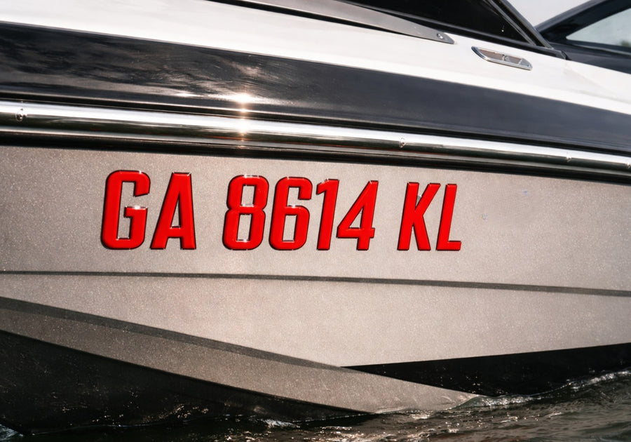 Red Boat Lettering Sleek Series Red Center Black Chrome Outline Boat Registration Numbers ...