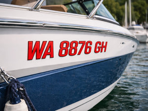 Red Boat Lettering Sleek Series Red Center Black Chrome Outline Boat Registration Numbers ...