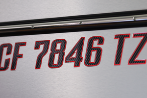 Boat Registration Stickers - Domed Carbon Fiber Numbers with Red Trim 16 PCS