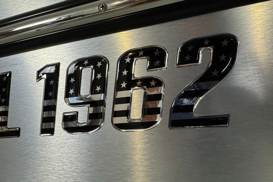 black and chrome boat lettering
