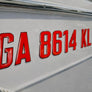Boat Registration Decals | Domed Boat Registration Numbers | Sleek Red Custom