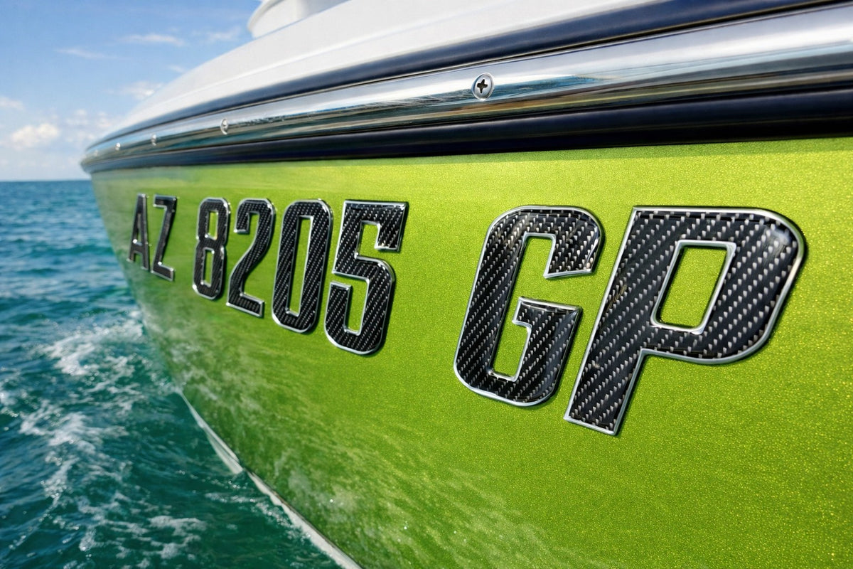 Carbon Fiber Textured Domed Lettering Boat Registration Raised Domed N ...