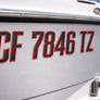 Boat Registration Stickers - Domed Carbon Fiber Numbers with Red Trim Custom