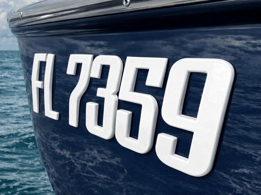 Sleek Series White Emblem Boat Registration Numbers | 3 Inch 3D Raised ...