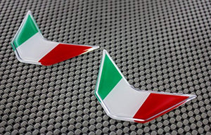 Italy Flag Chrome Outline Raised Clear Domed Lens Decal Set V Emblem