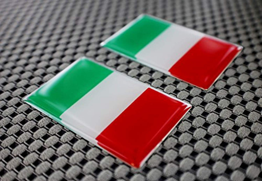 Italy Flag Chrome Outline Raised Clear Domed Lens Decal Set 2"x 1.2"