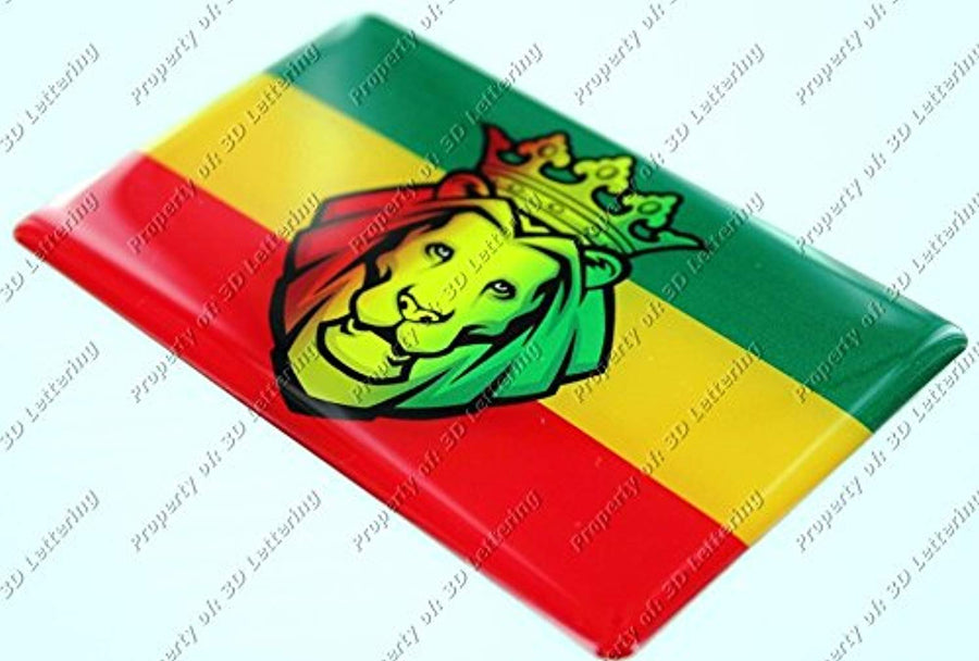 Lion of Judah with Rasta Reggae Bob Marley Flag Raised Clear Domed Lens Decal