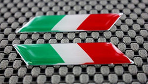 Italy Flag Chrome outline Raised Clear Domed Lens Slanted Decal Set (Left & Right) 2"x 0.5"