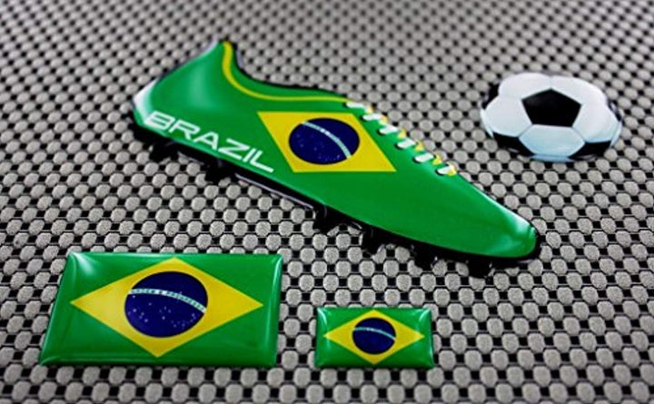 Brazil World Cup Soccer Shoe Raised Clear Domed Lens Decal (4 Piece Set)