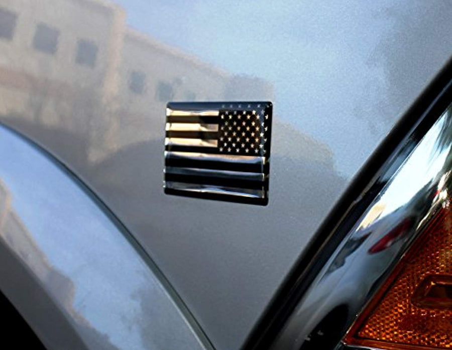 USA Flag Monochrome Raised Clear Domed Lens  Decal Set (Left & Right) 3.75"x 2"