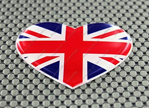 England UK Union Jack Heart Flag Raised Clear Domed Lens Decal 2.65"x 2.25"