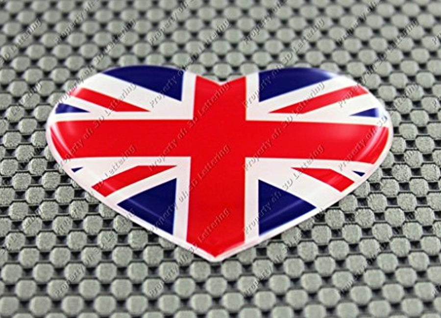 England UK Union Jack Heart Flag Raised Clear Domed Lens Decal 2.65"x 2.25"