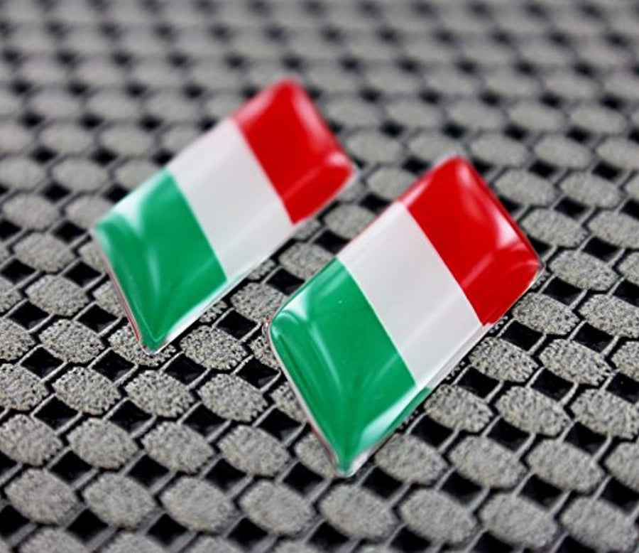 Italy Flag Chrome Outline Raised Clear Domed Lens Decal Set Slanted 1.3"x 0.5"