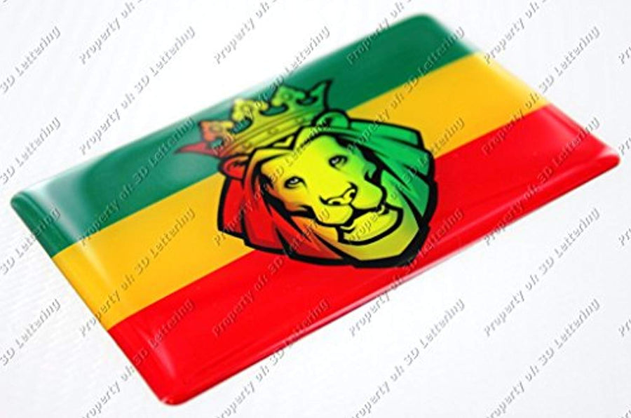 Lion of Judah with Rasta Reggae Bob Marley Flag Raised Clear Domed Lens Decal