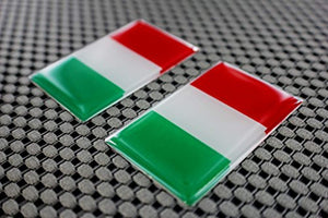 Italy Flag Chrome Outline Raised Clear Domed Lens Decal Set 2"x 1.2"