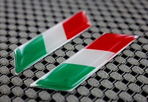 Italy Flag Chrome outline Raised Clear Domed Lens Slanted Decal Set (Left & Right) 2"x 0.5"