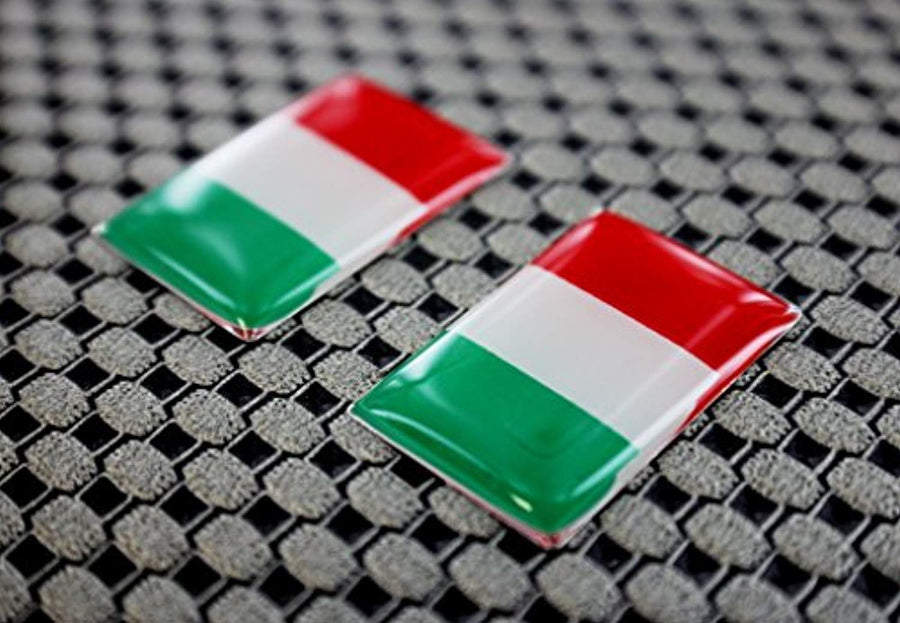 Italy Flag Chrome Outline Raised Clear Domed Lens Decal Set 1"x 0.65"