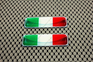 Italy Flag Chrome Outline Raised Clear Domed Lens Decal Set 2.3"x 0.73"