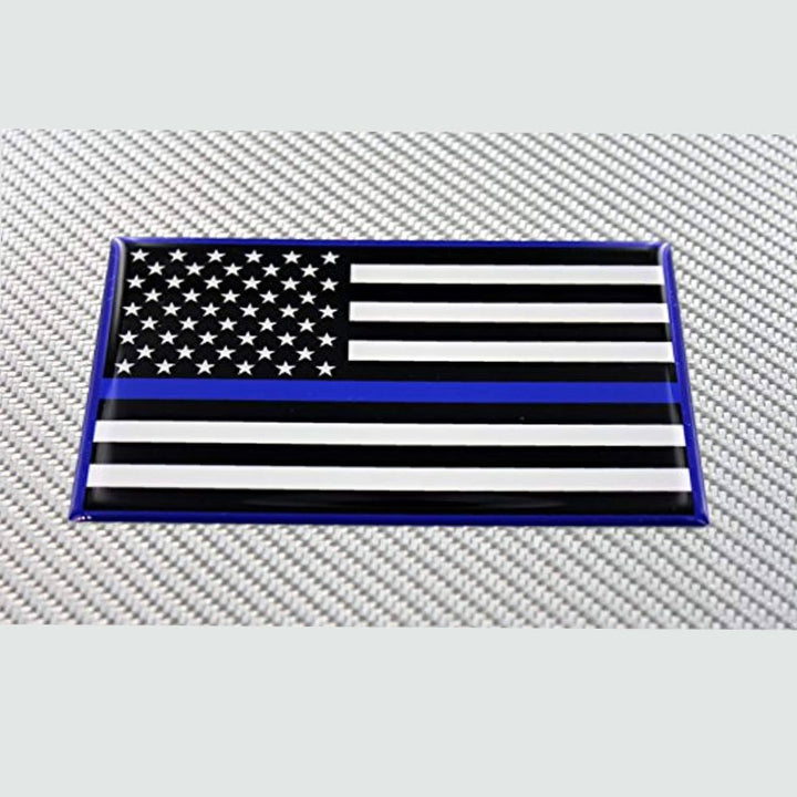 USA Thin Blue Line Flag Raised Clear Domed Lens Decal 5"x 3.125"