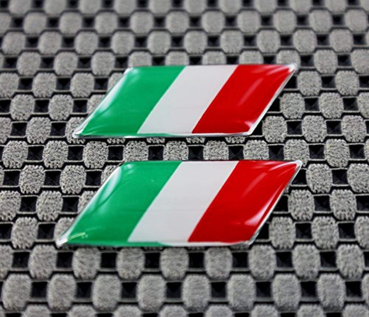 Italy Flag Chrome Outline Raised Clear Domed Lens Decal Set Slanted 1.3"x 0.5"