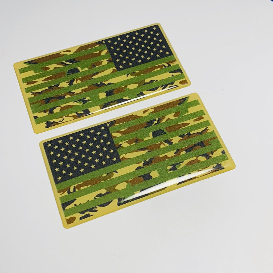 US Army Camouflage USA Flag Raised Clear Domed Lens Decal Set (Left & Right) 5.5"x 3"