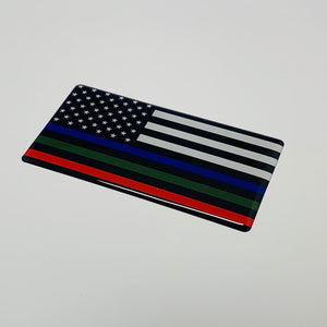 USA Flag Fire Police Military Blue Green Red Line Raised Clear Domed Lens Decal