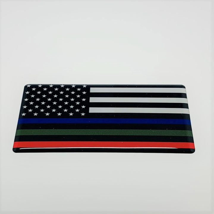 USA Flag Fire Police Military Blue Green Red Line Raised Clear Domed Lens Decal