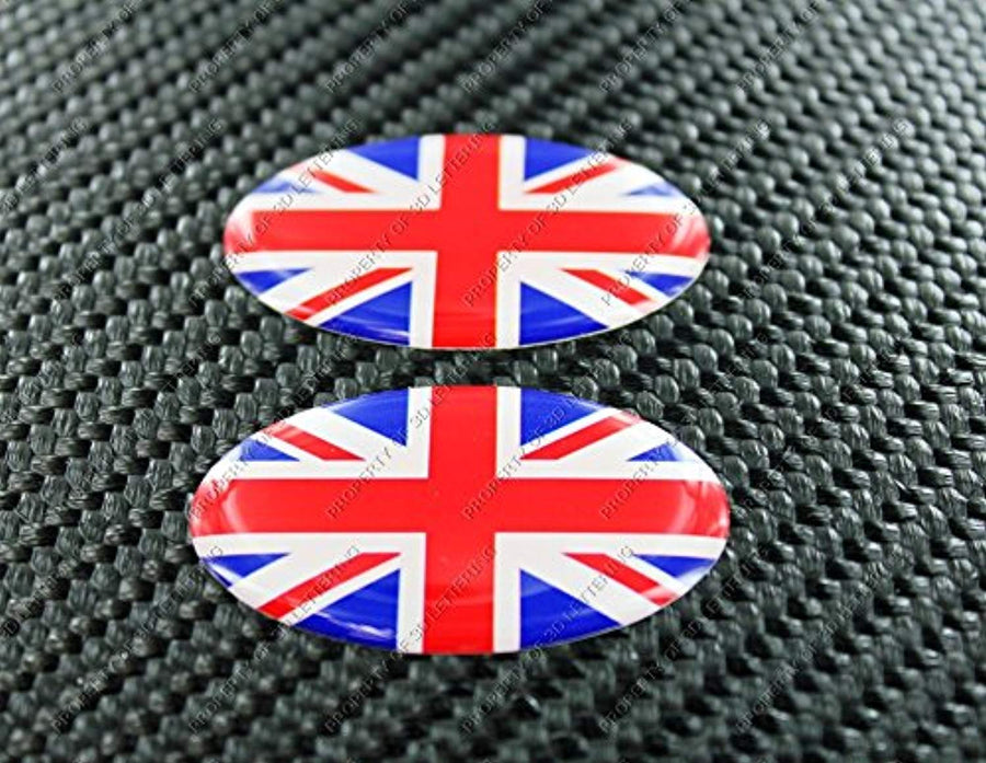 England UK Union Jack Triumph Flag Raised Clear Domed Lens Decal set Oval 1.9"x 1.15"