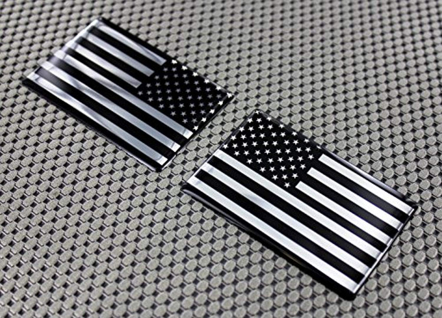 USA Flag Monochrome Raised Clear Domed Lens  Decal Set (Left & Right) 3.75"x 2"