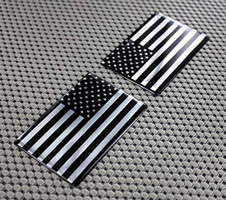 USA Flag Monochrome Raised Clear Domed Lens  Decal Set (Left & Right) 3.75"x 2"