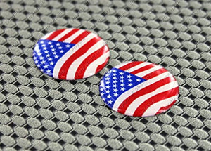 USA Flag Raised Clear Domed Lens Decal Set Round 1"