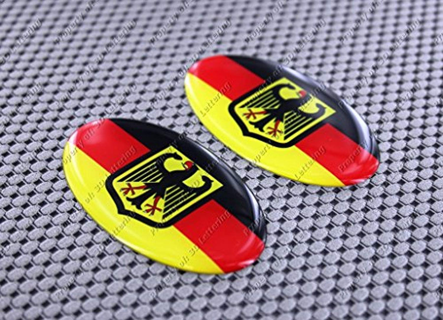 Germany Flag Crest Raised Clear Domed Lens Decal Set Oval 3"x 1.75"