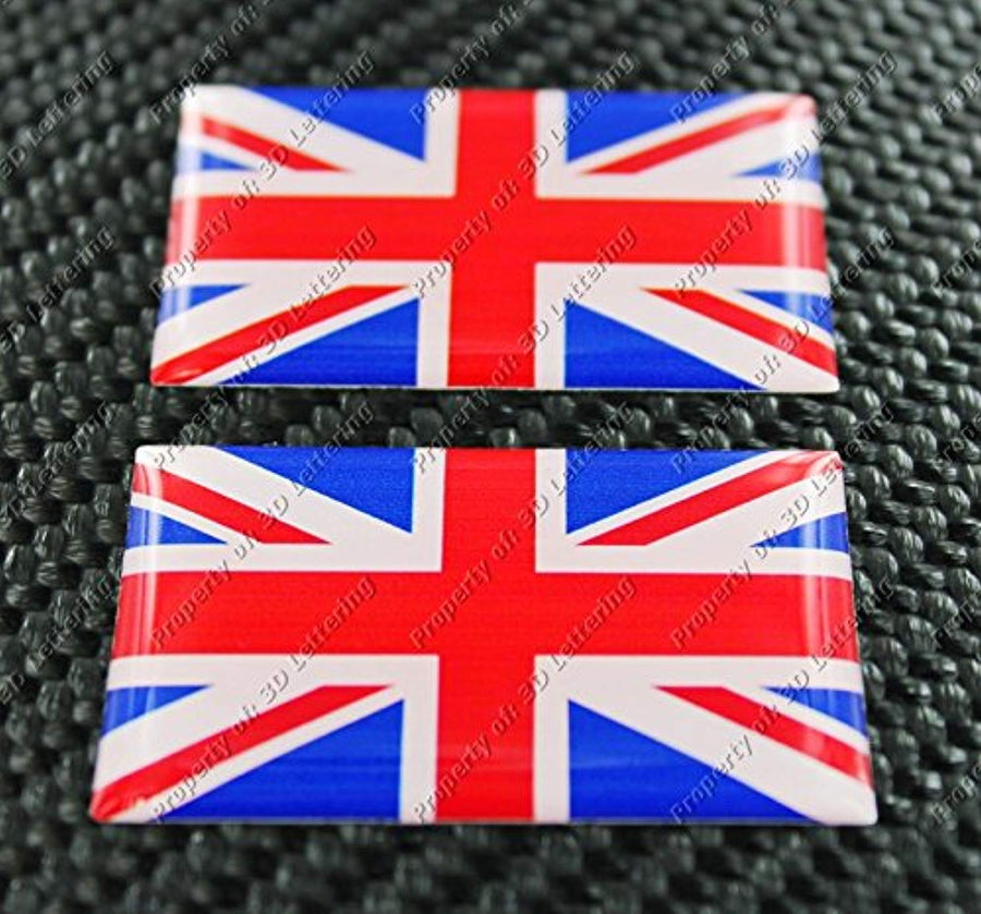 England UK Union Jack Triumph Flag Raised Clear Domed Lens Decal Set 2"x 1.3"