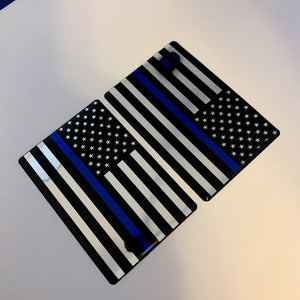 Thin Blue Line USA Flag Monochrome Raised Clear Domed Lens  Decal Set (Left & Right) 3"x 2"